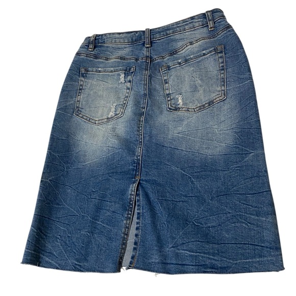 Dex Raw Hem Mini Denim Pencil Skirt US Size 25 Blue Waist 28” Length 22” Hip 34 - Picture 3 of 15